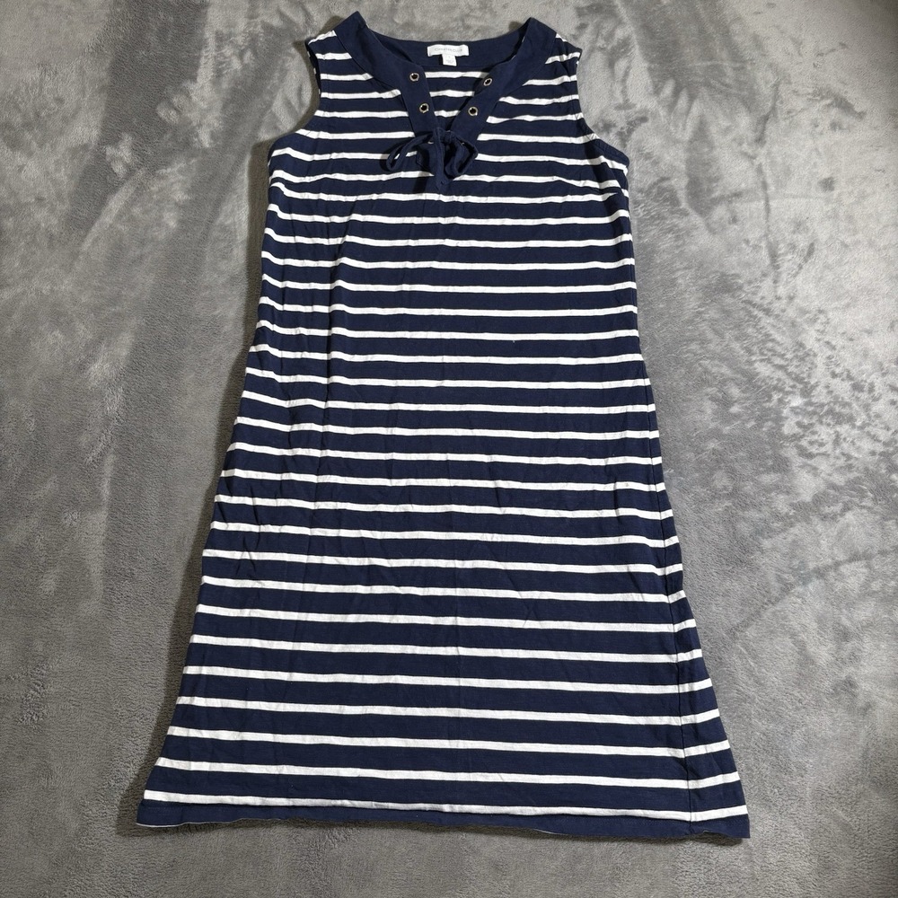 Charter Club Small Striped Sleeveless Stretch Navy White Dress Laced